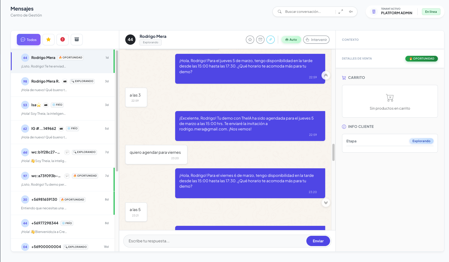 TheIA Inbox: conversaciones en tiempo real con clasificación inteligente de leads